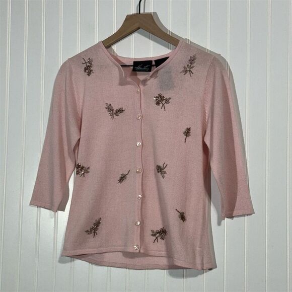 Kathie Lee Collection Pink Embroidered Cardigan Sweater S Balletcore Coquette - Picture 1 of 8